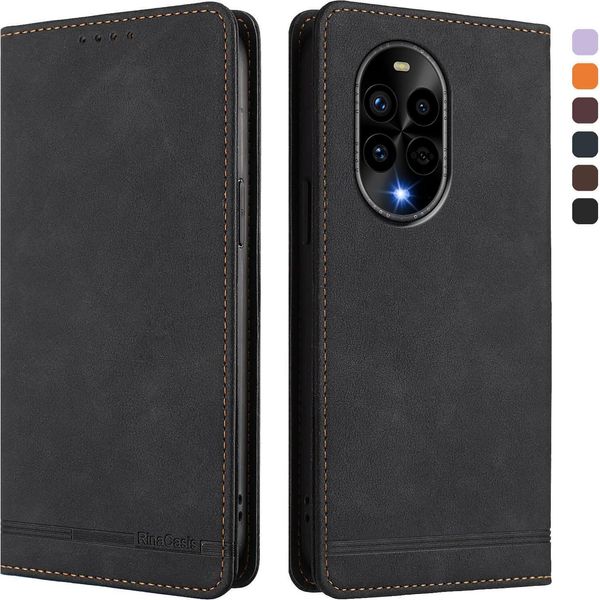 Custodia Per Huawei Nova 13 Pro, Custodia Retro In Finto Cuoio Flip Con Supporto E Slot Per Schede Nero-image