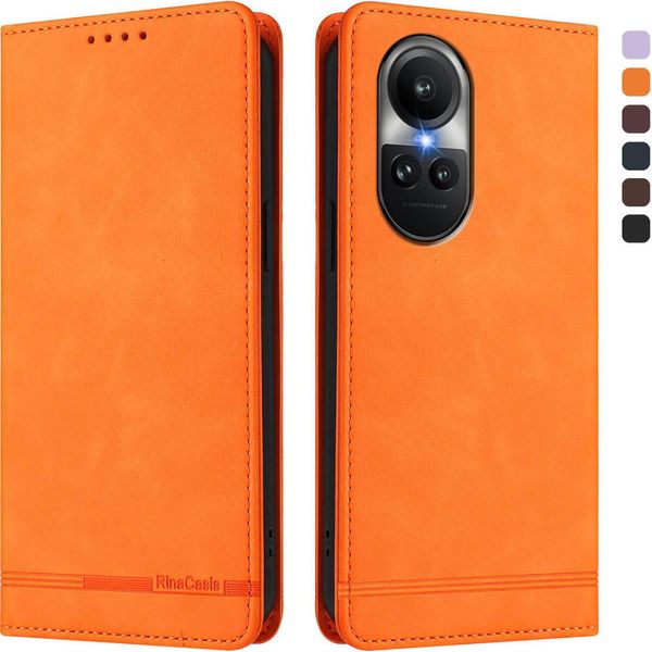 Custodia Per Oppo Reno10 /Reno10 Pro 5G, Retro Custodia In Finto Cuoio Flip Con Supporto E Slot Per Schede Arancione-image