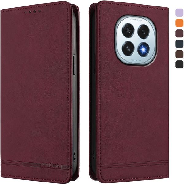 Custodia Per Oppo F29, Custodia Retro In Finto Cuoio Con Supporto E Slot Per Carte Rosso-image
