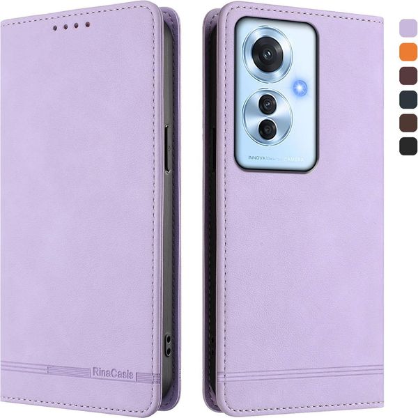 Custodia Per Oppo Reno11 F 5G, Retro Custodia In Finto Cuoio Flip Con Supporto E Slot Per Carte Purple-image