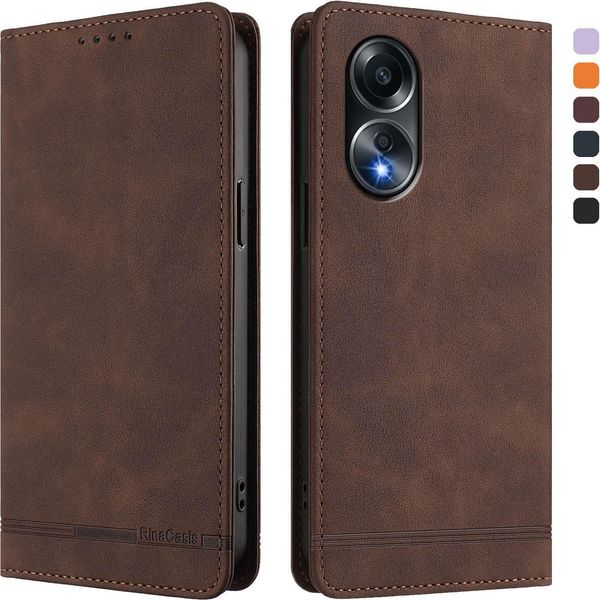 Custodia Per Oppo A58 4G, Custodia Retro In Finto Cuoio Con Supporto E Slot Per Carte Di Credito Marrone-image