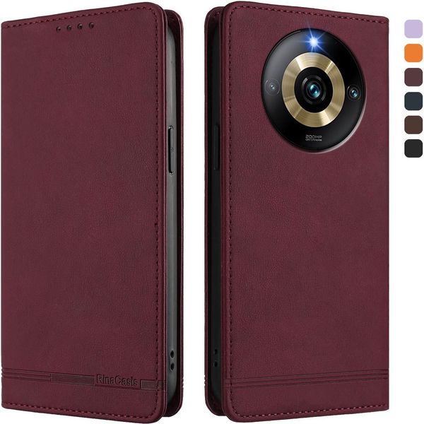 Custodia Per Realme Narzo 60 Pro, Custodia Retro In Finto Cuoio Con Supporto E Slot Per Carte Di Credito Rosso-image