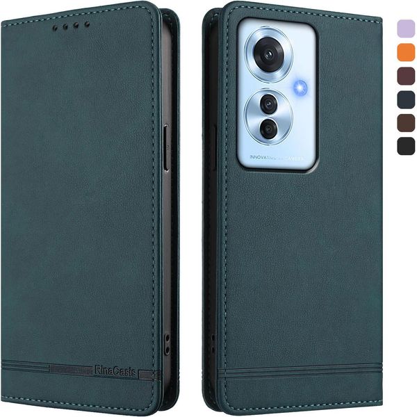 Custodia Per Oppo Reno11 F 5G, Custodia Retro In Finto Cuoio Con Supporto E Slot Per Carte Verde-image