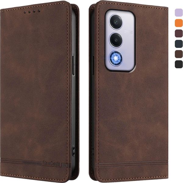 Custodia Per Oppo A80 5G, Custodia Retro In Finto Cuoio Con Supporto E Slot Per Carte Di Credito Marrone-image