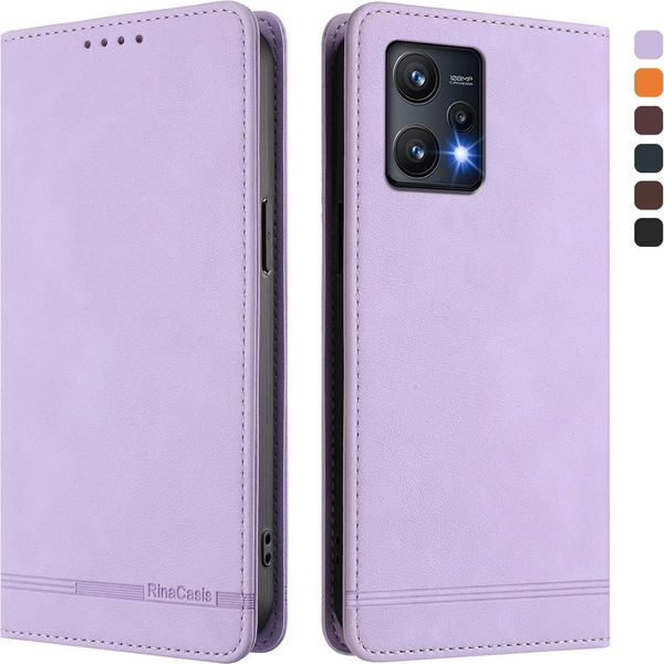 Custodia Per Realme 9 Pro 5G, Retro Custodia In Finto Cuoio Flip Con Supporto E Slot Per Carte Purple-image
