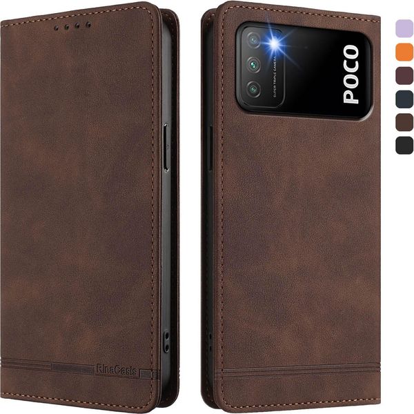 Custodia Per Xiaomi Poco M3, Custodia Retro In Finto Cuoio Con Supporto E Slot Per Carte Di Credito Marrone-image
