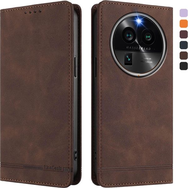 Custodia Per Oppo Find X6 Pro, Custodia Retro In Finto Cuoio Flip Con Supporto E Slot Per Carte Di Credito Marrone-image