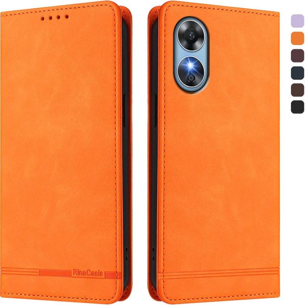 Custodia Per Oppo A17/Oppo A17K, Custodia Retro In Finto Cuoio Flip Con Supporto E Slot Per Carte Orange-image