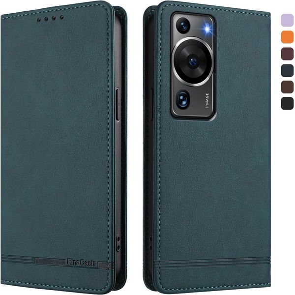 Custodia Per Huawei P60 / P60 Pro, Custodia Retro In Finto Cuoio Con Supporto E Slot Per Carte Verde-image