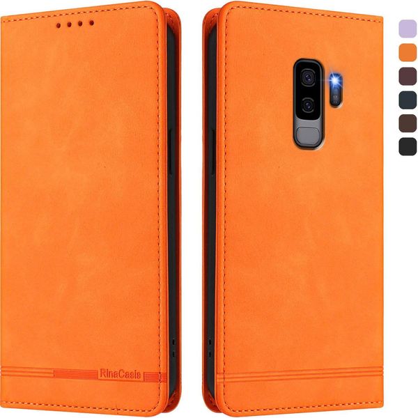 Custodia Per Samsung Galaxy S9 Plus, Custodia Retro In Finto Cuoio Con Supporto E Slot Per Carte Di Credito Arancione-image