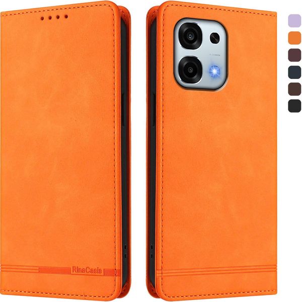 Custodia Per Oppo A6 Pro 5G/Oppo A6 Pro 4G, Custodia Retro In Finto Cuoio Con Supporto E Slot Per Schede Arancione-image