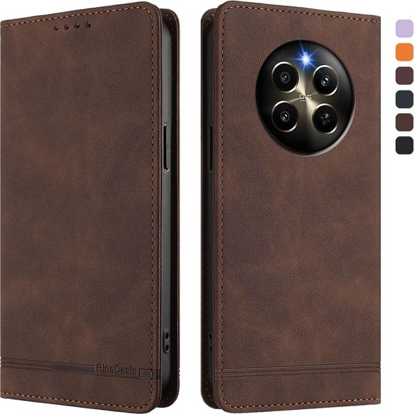 Custodia Per Realme 12 Pro/Realme 12 Pro+, Custodia Retro In Finto Cuoio Flip Con Supporto E Slot Per Carte Di Credito Marrone-image