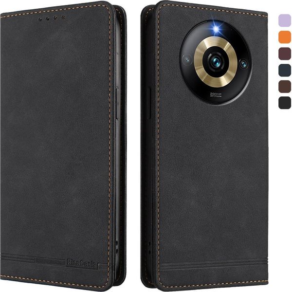 Custodia Per Realme Narzo 60 Pro, Custodia Retro In Finto Cuoio Con Supporto E Slot Per Carte Di Credito Nero-image