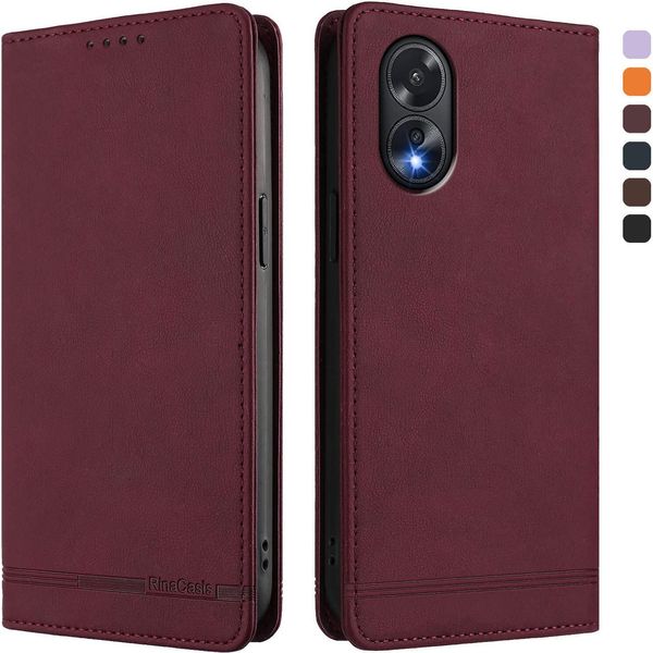 Custodia Per Oppo A38 4G, Custodia Retro In Finto Cuoio Flip Con Supporto E Slot Per Carte Di Credito Rosso-image