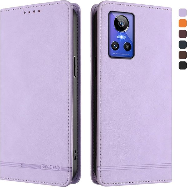 Custodia Per Realme Gt Neo 3, Custodia Retro In Finto Cuoio Con Supporto E Slot Per Carte Purple-image