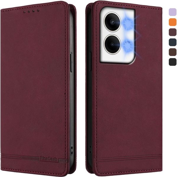 Custodia Per Oppo Reno9 /Reno9 Pro 5G, Retro Custodia In Finto Cuoio Flip Con Supporto E Slot Per Carte Rosso-image