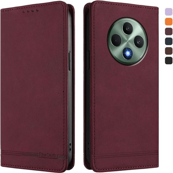 Custodia Per Oppo Reno12 F 5G/Reno12 F 4G, Custodia Retro In Finto Cuoio Flip Con Supporto E Slot Per Carte Di Credito Rosso-image