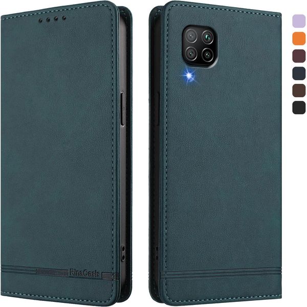 Custodia Per Huawei P40 Lite, Custodia Retro In Finto Cuoio Con Supporto E Slot Per Carte Verde-image