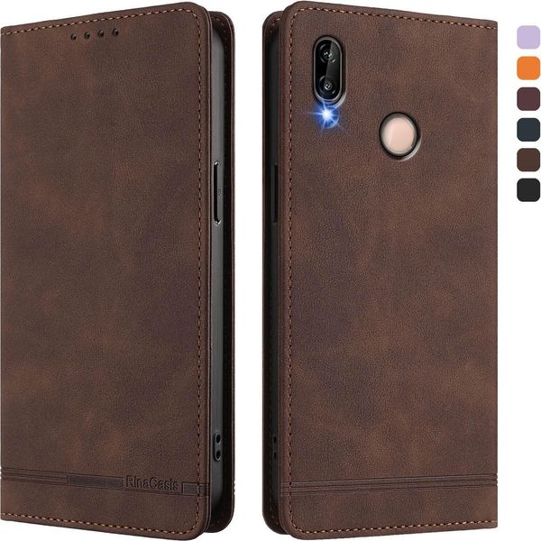 Custodia Per Huawei P20 Lite, Custodia Retro In Finto Cuoio Con Supporto E Slot Per Carte Di Credito Marrone-image