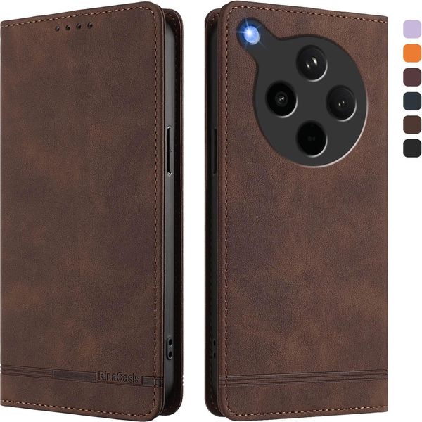 Custodia Per Oppo Find X8S+, Custodia Retro In Finto Cuoio Con Supporto E Slot Per Carte Marrone-image