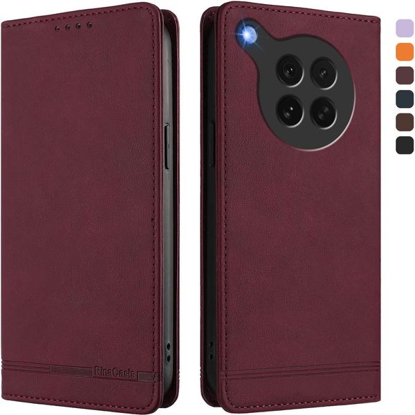 Custodia Per Oppo Find X8S, Custodia Retro In Finto Cuoio Flip Con Supporto E Slot Per Carte Rosso-image