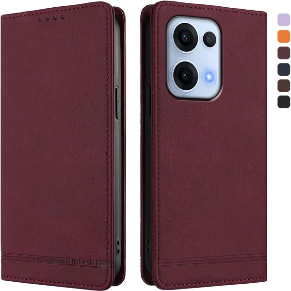 Custodia Per Oppo Reno13 5G, Custodia Retro In Finto Cuoio Con Supporto E Slot Per Carte Di Credito Rosso-image