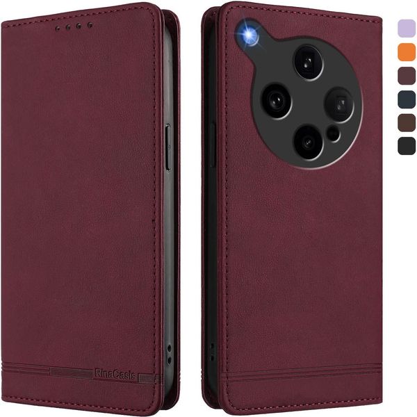 Custodia Per Oppo Find X8 Ultra, Custodia Flip In Finto Cuoio Retro Con Supporto E Slot Per Carte Di Credito Rosso-image