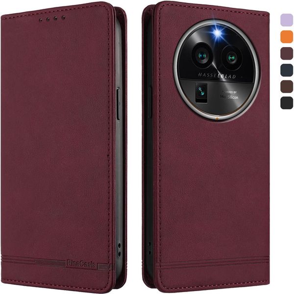 Custodia Per Oppo Find X6 Pro, Custodia Retro In Finto Cuoio Flip Con Supporto E Slot Per Carte Rosso-image