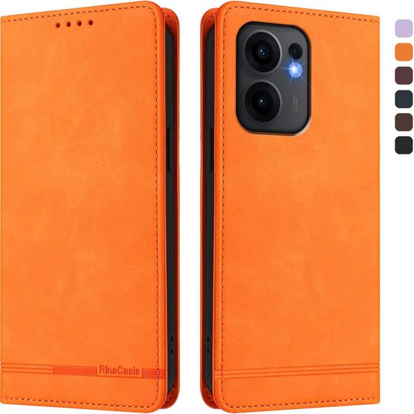 Custodia Per Oppo Reno13 F 5G, Retro Custodia In Finto Cuoio Flip Con Supporto E Slot Per Carte Orange-image