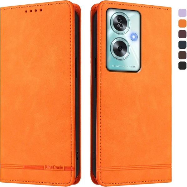 Custodia Per Oppo A79 5G, Retro Custodia In Finto Cuoio Flip Con Supporto E Slot Per Carte Orange-image