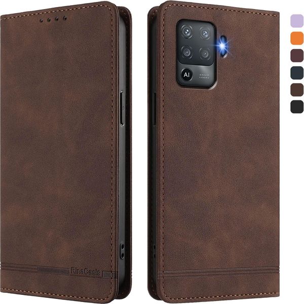 Custodia Per Oppo F19 Pro, Custodia Retro In Finto Cuoio Con Supporto E Slot Per Carte Di Credito Marrone-image
