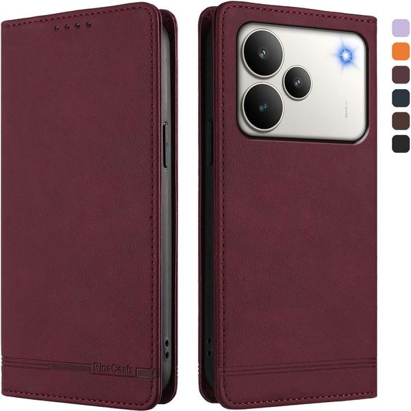 Custodia Per Realme P4, Custodia Retro In Finto Cuoio Flip Con Supporto E Slot Per Carte Di Credito Rosso-image