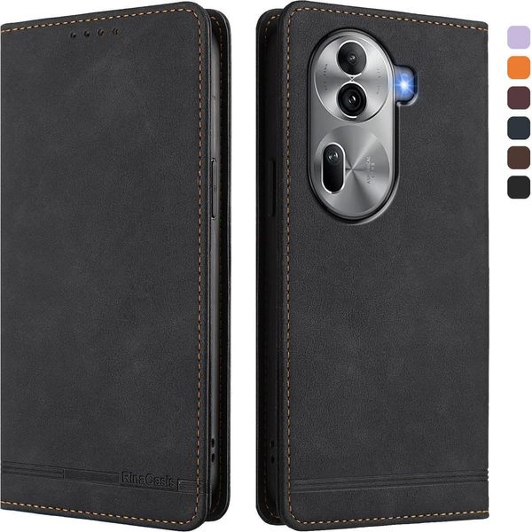 Custodia Per Oppo Reno11 Pro 5G, Custodia Retro In Finto Cuoio Con Supporto E Slot Per Carte Nero-image