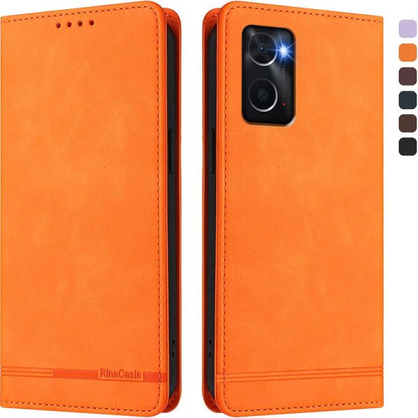 Custodia Per Oppo A36/Oppo A76/Oppo A96/Oppo K10 4G, Retro Custodia Flip In Finto Cuoio Con Supporto E Slot Per Schede Arancione-image