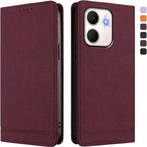 Custodia Per Oppo A5X 4G, Custodia Retro In Finto Cuoio Flip Con Supporto E Slot Per Carte Rosso-image