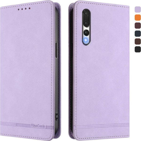 Custodia Per Huawei P20 Pro, Custodia Retro In Finto Cuoio Con Supporto E Slot Per Carte Di Credito Viola-image
