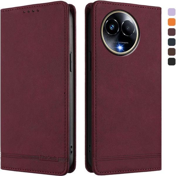Custodia Per Realme 11 5G, Custodia Retro In Finto Cuoio Con Supporto E Slot Per Carte Di Credito Rosso-image