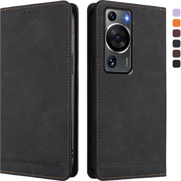 Custodia Per Huawei P60 / P60 Pro, Retro Custodia Flip In Finto Cuoio Con Supporto E Slot Per Schede Nero-image