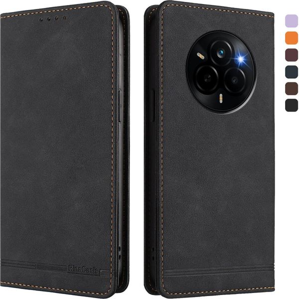 Custodia Per Realme Narzo 80 Pro, Custodia Retro In Finto Cuoio Con Supporto E Slot Per Carte Di Credito Nero-image