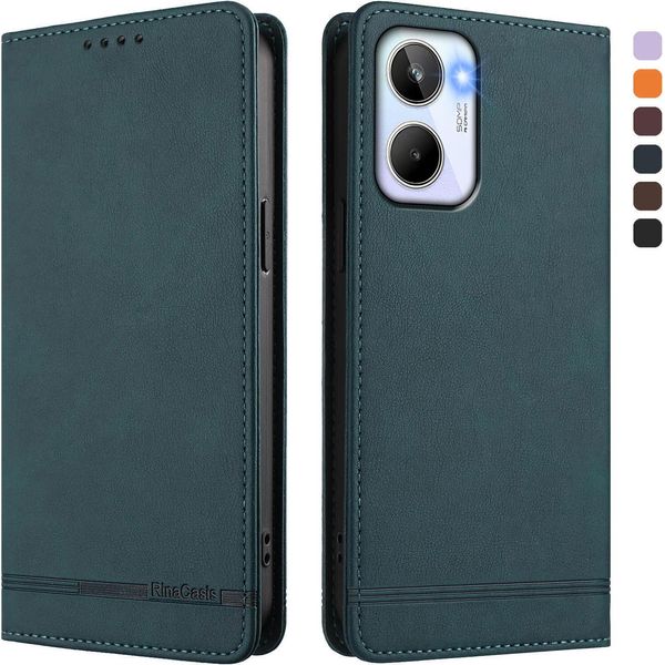 Custodia Per Realme 10 4G, Custodia Retro In Finto Cuoio Flip Con Supporto E Slot Per Carte Verde-image
