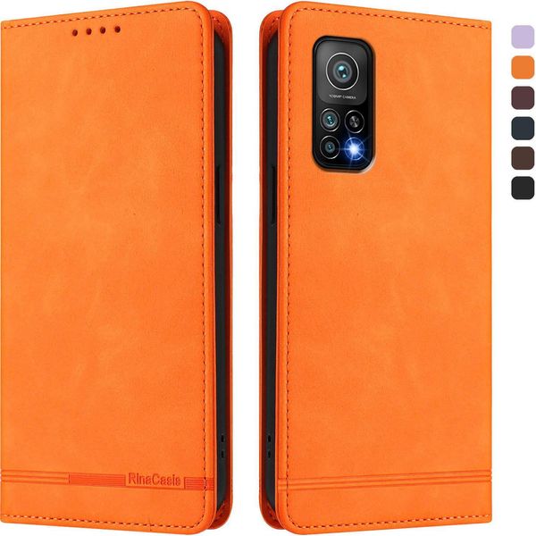 Custodia Per Xiaomi Mi 10T / Mi 10T Pro, Custodia Retro In Finto Cuoio Con Supporto E Slot Per Schede Arancione-image