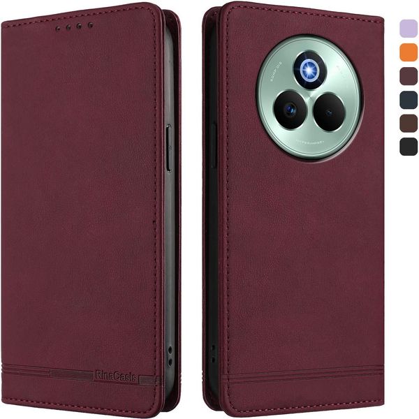 Custodia Per Realme P3 Pro, Custodia Retro In Finto Cuoio Con Supporto E Slot Per Carte Di Credito Rosso-image