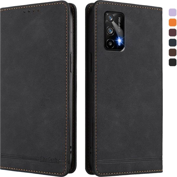 Custodia Per Realme Gt 5G/Realme Gt Neo, Custodia Flip In Finto Cuoio Retrò Con Supporto E Slot Per Carte Nero-image