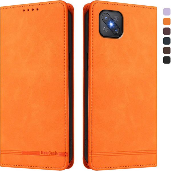 Custodia Per Oppo A92S, Custodia Retro In Finto Cuoio Flip Con Supporto E Slot Per Carte Orange-image