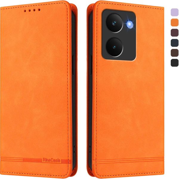 Custodia Per Realme P3 Ultra, Custodia Retro In Finto Cuoio Flip Con Supporto E Slot Per Carte Arancione-image