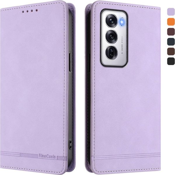 Custodia Per Oppo Reno12 5G, Custodia Retro In Finto Cuoio Flip Con Supporto E Slot Per Carte Purple-image