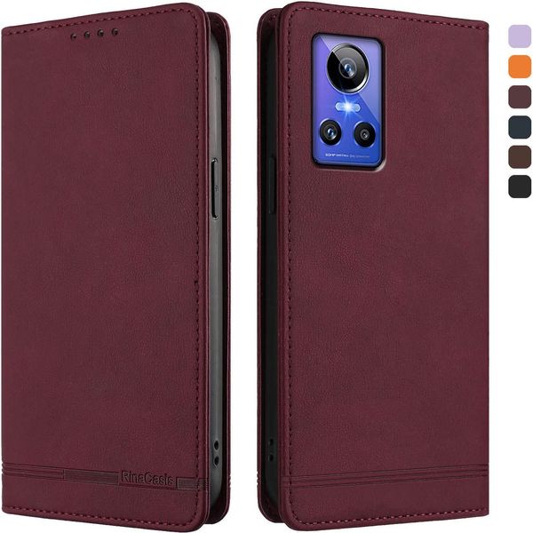 Custodia Per Realme Gt Neo 3, Custodia Retro In Finto Cuoio Con Supporto E Slot Per Carte Di Credito Rosso-image