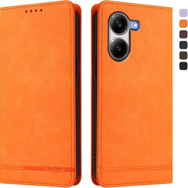 Custodia Per Xiaomi Poco X7 Pro, Retro Custodia In Finto Cuoio Flip Con Supporto E Slot Per Carte Orange-image