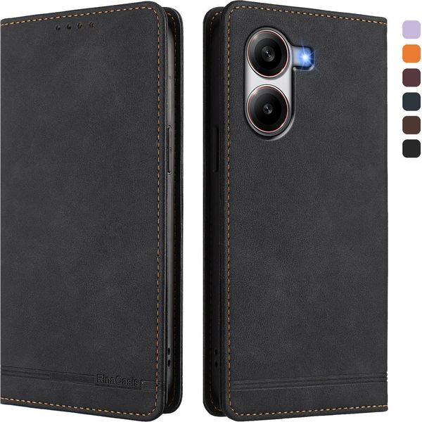 Custodia Per Xiaomi Poco X7 Pro, Retro Custodia In Finto Cuoio Flip Con Supporto E Slot Per Carte Nero-image