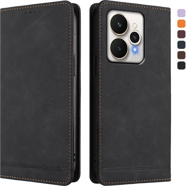 Custodia Per Realme 15 /Realme 15 Pro 5G, Retro Custodia Flip In Finto Cuoio Con Supporto E Slot Per Carte Nero-image